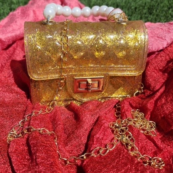 Willow & Ruby Gold glitter Jelly Bag w/ Interchangeable Purse strap & Handle - Picture 1 of 4